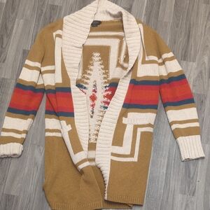 Pendleton Multicolor Knit Cardigan with Cream and Brown